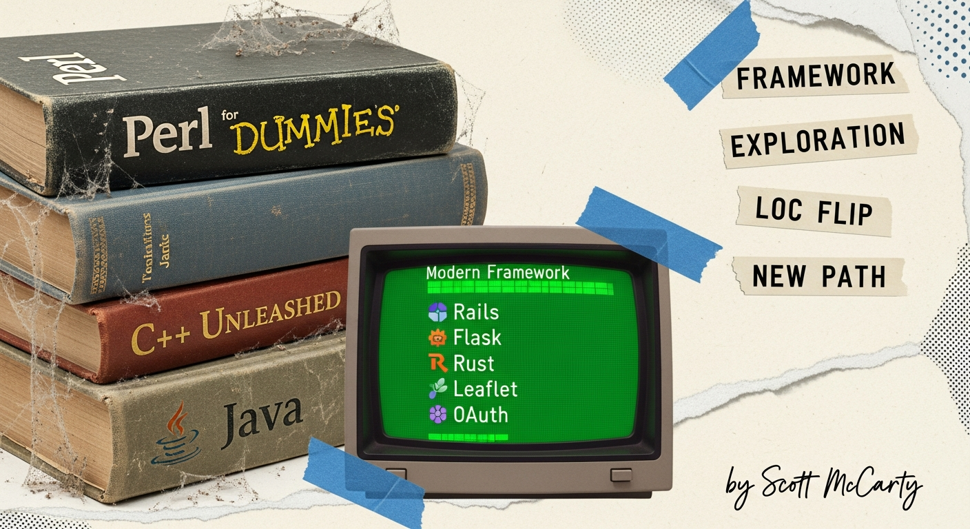 How Will They Ever Learn Architecture If They Never Learn to Code? - 90s zine collage with old programming books and a CRT monitor showing modern frameworks